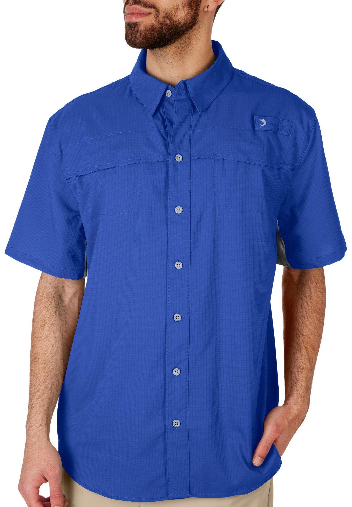Reel Legends Mens Solid Mariner II Short Sleeve Shirt - Money Blue - Medium