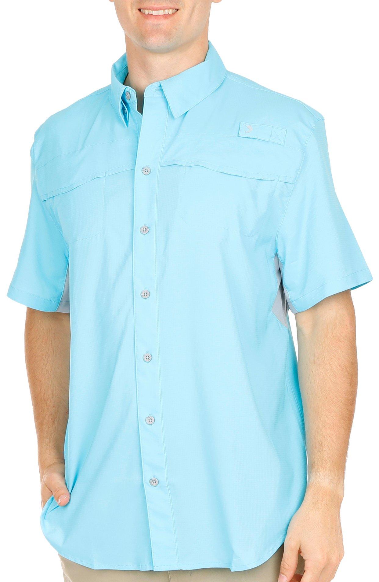 Reel Legends Mens Solid Mariner II Short Sleeve Shirt - Turquoise - Small