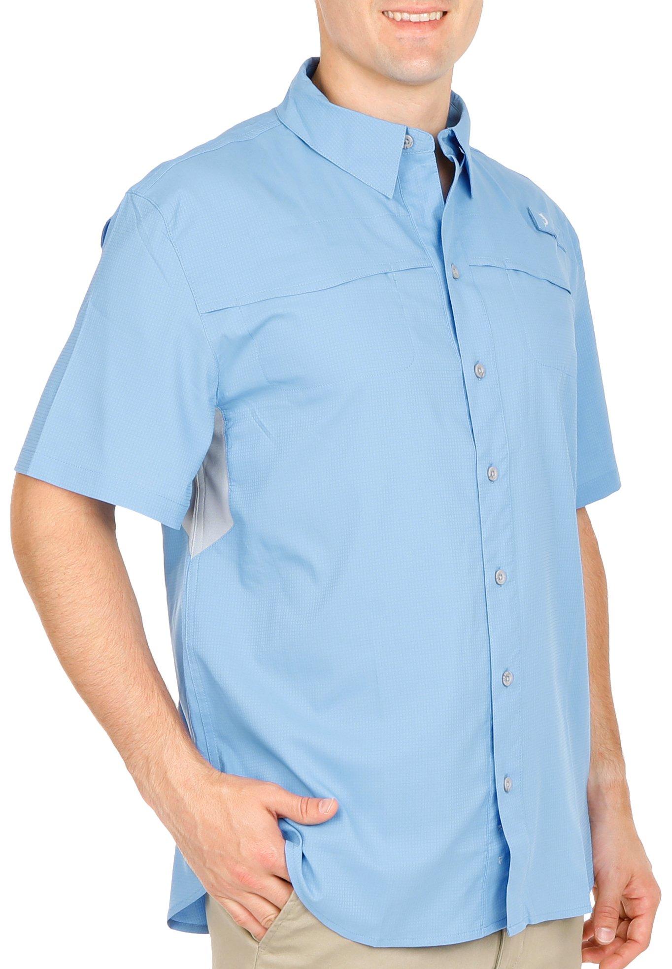 Reel Legends Mens Solid Mariner II Short Sleeve Shirt - Sky Blue - Large