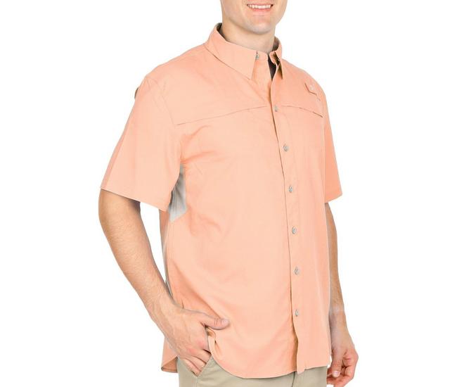 Reel Legends Saltwater Men's Pink Coral Button Down Fishing Boating Shirt  Size L