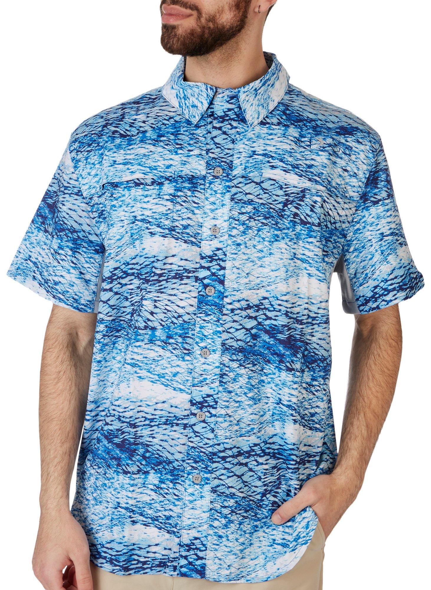  Reel Legends Mens Pool Grid Saltwater II Short Sleeve Shirt  Small Blue : Clothing, Shoes & Jewelry