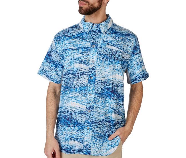 Reel Legends Men's Button Down Fishing Shirt Short Sleeve Blue Size M 