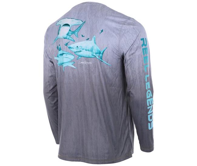 Reel Legends Mens Reel-Tec Shark Long Sleeve T-Shirt - Charcoal - Medium