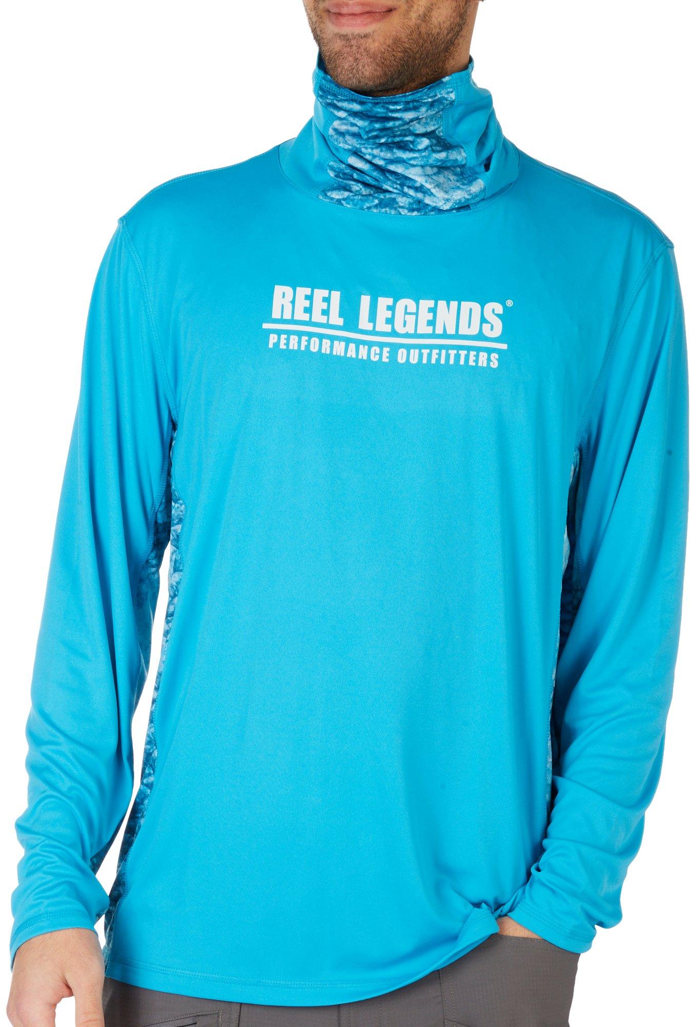 Reel Legends Mens Ocean Scales Reel-Tec Gaitor Shirt - Blue Neon - Large