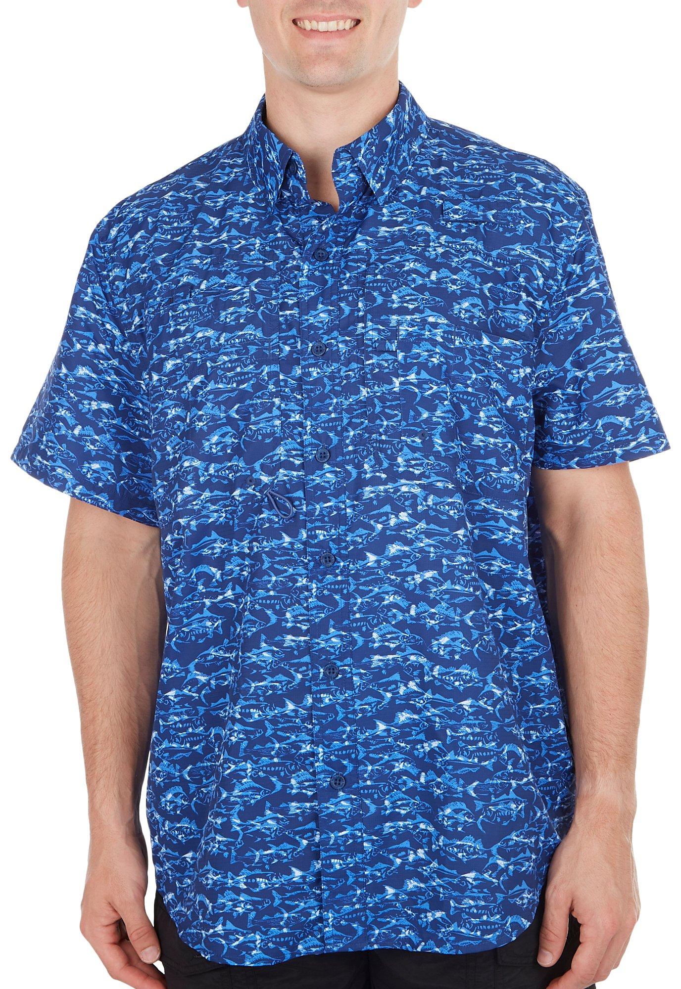 Reel Legends Mens Print Saltwater II Short Sleeve Shirt Small  Peach/Blue Multi : Clothing, Shoes & Jewelry