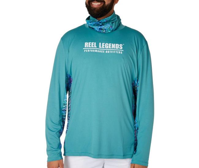 Reel Legends Mens Teal/Gritty Scale Graphic Turtle Neck Top