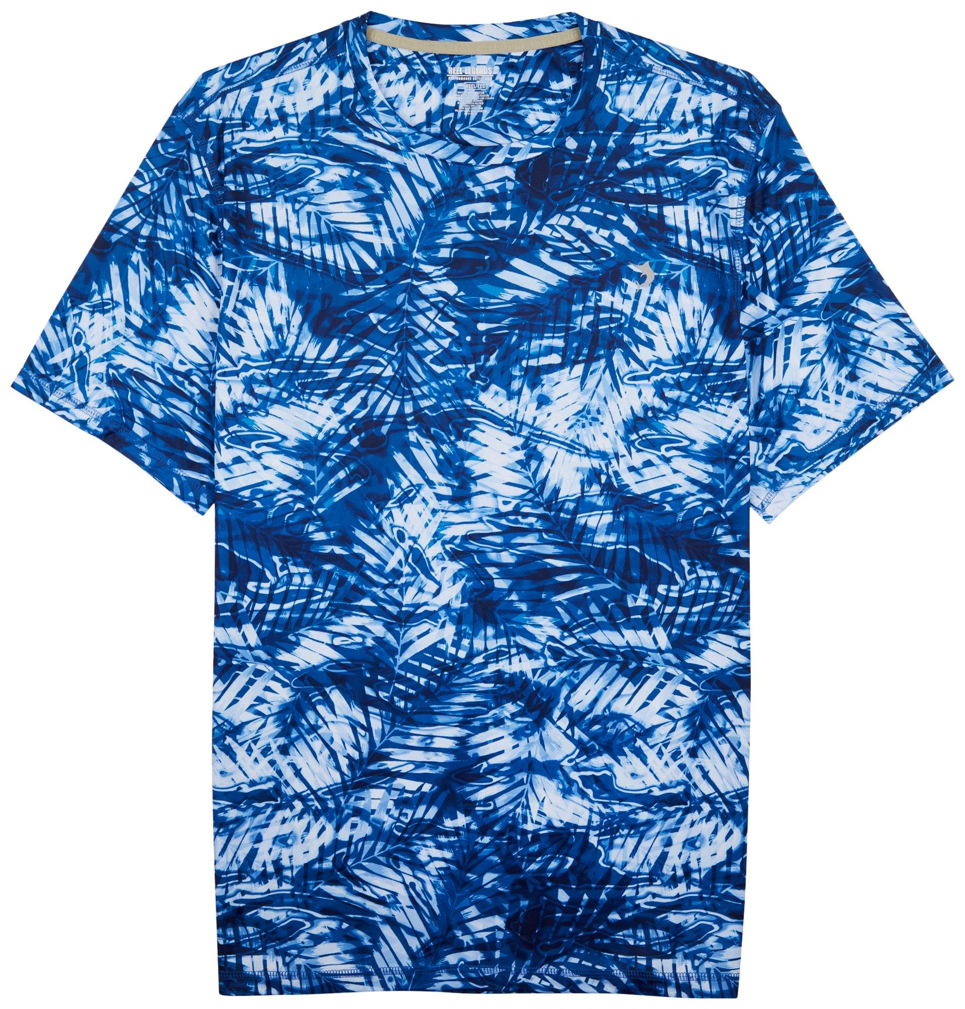 Reel Legends Mens Reel-Tec Aqua Palms Print T-Shirt