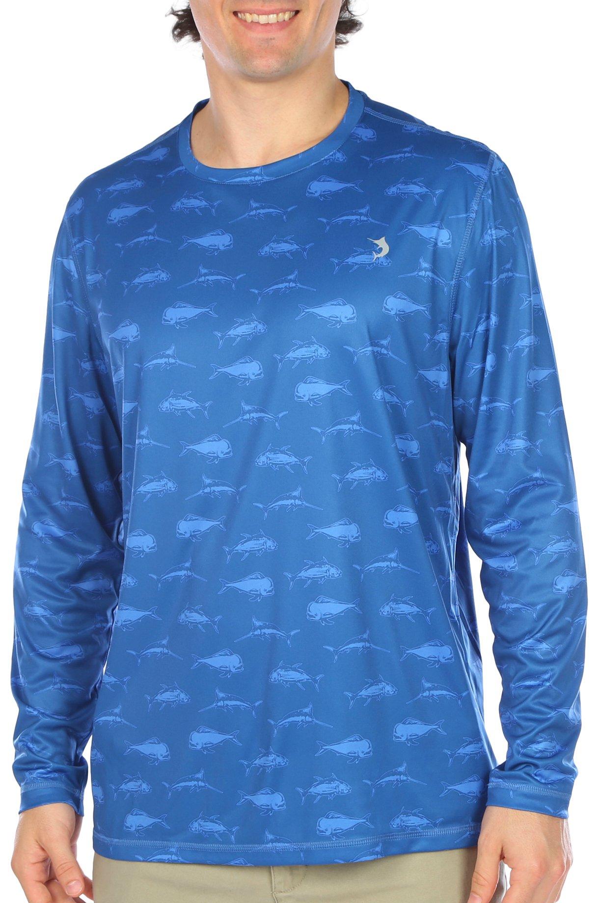 Reel Legends Mens Blue Washout Reel-Tec Long Sleeve T-Shirt - Blue - Large