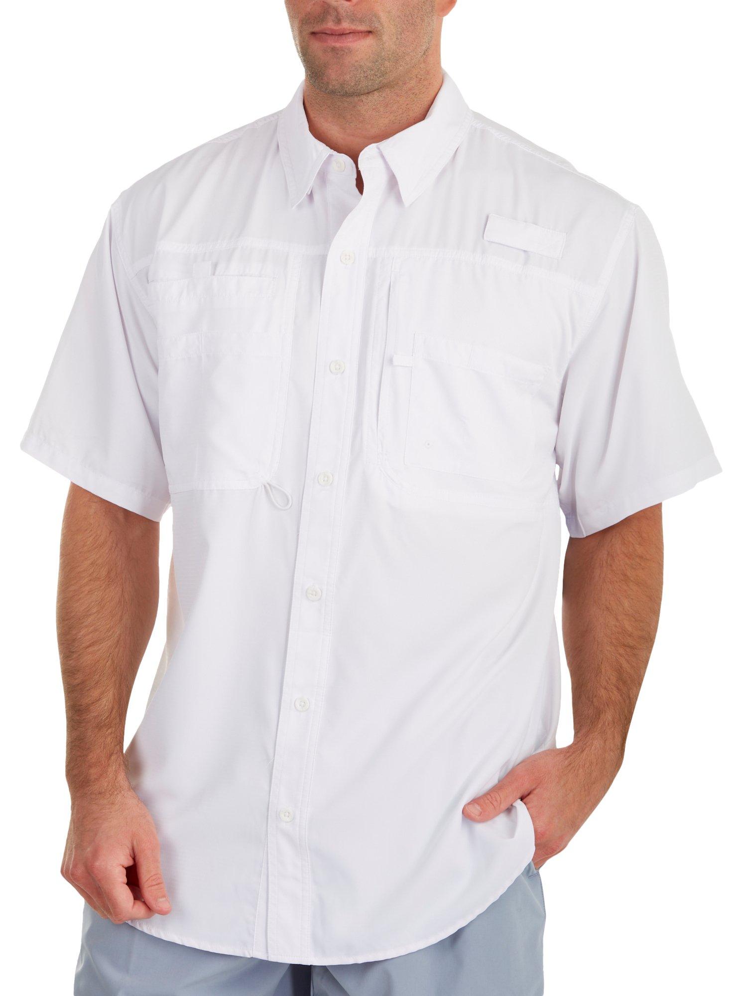 Reel Legends Mens Solid Saltwater II Short Sleeve Shirt - White - Small