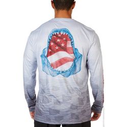 Reel Legends Mens Reel-Tec Americana Flag Shark T-Shirt