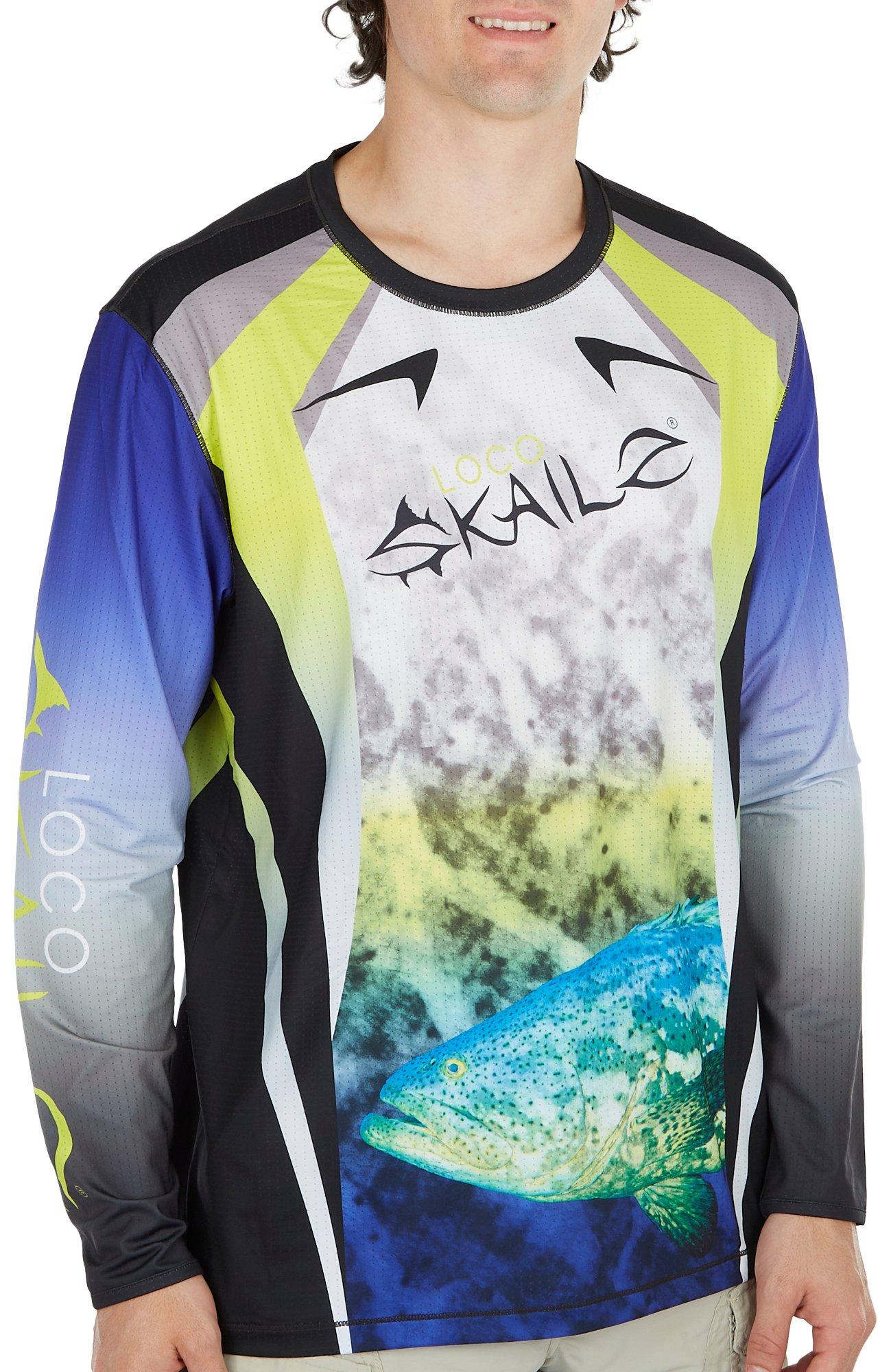 Loco Skailz Mens Vented Fish Long Sleeve Performance Shirt - Multi - X-Large