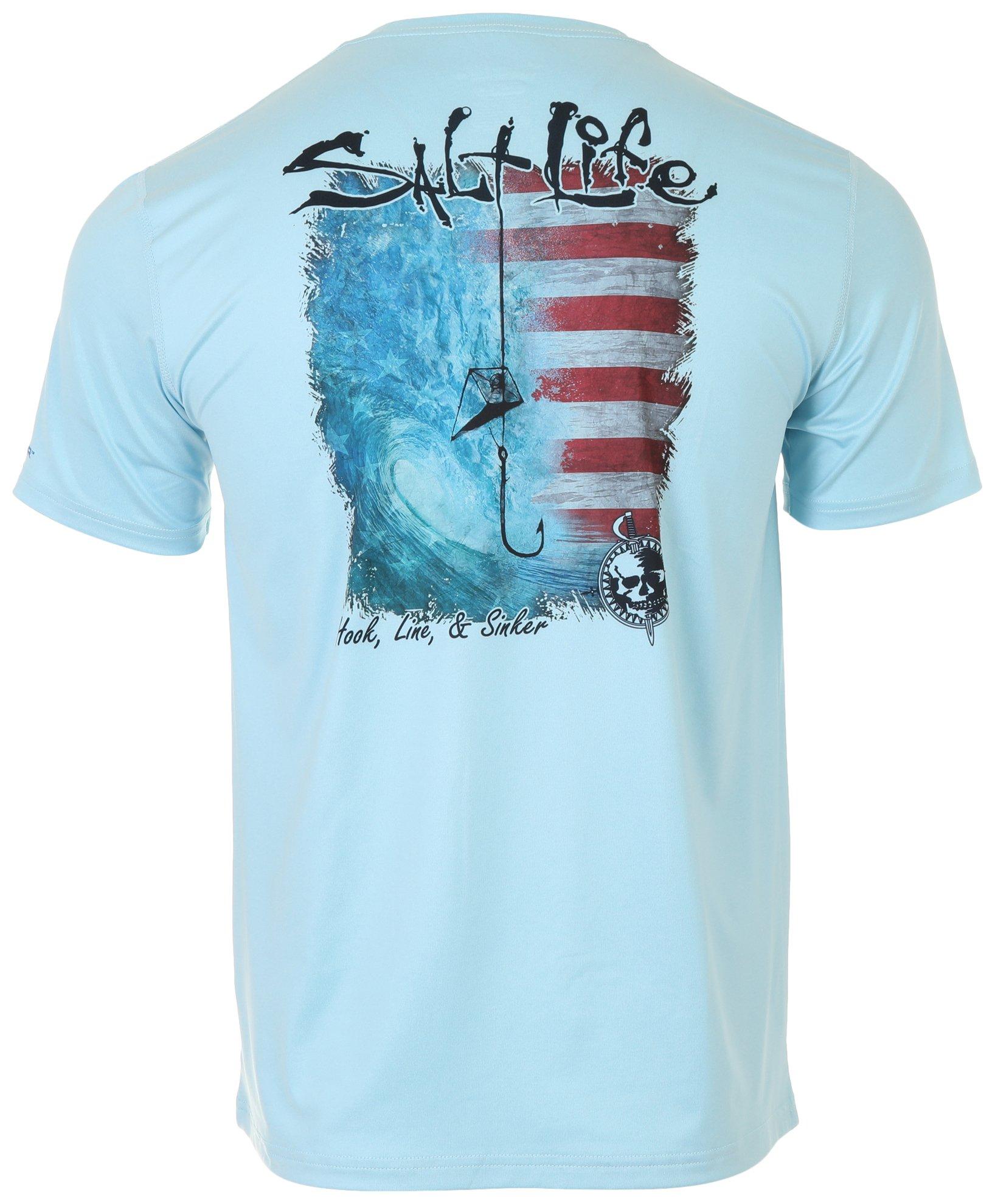 Mens Hook Line Sinker Americana Short Sleeve T-Shirt
