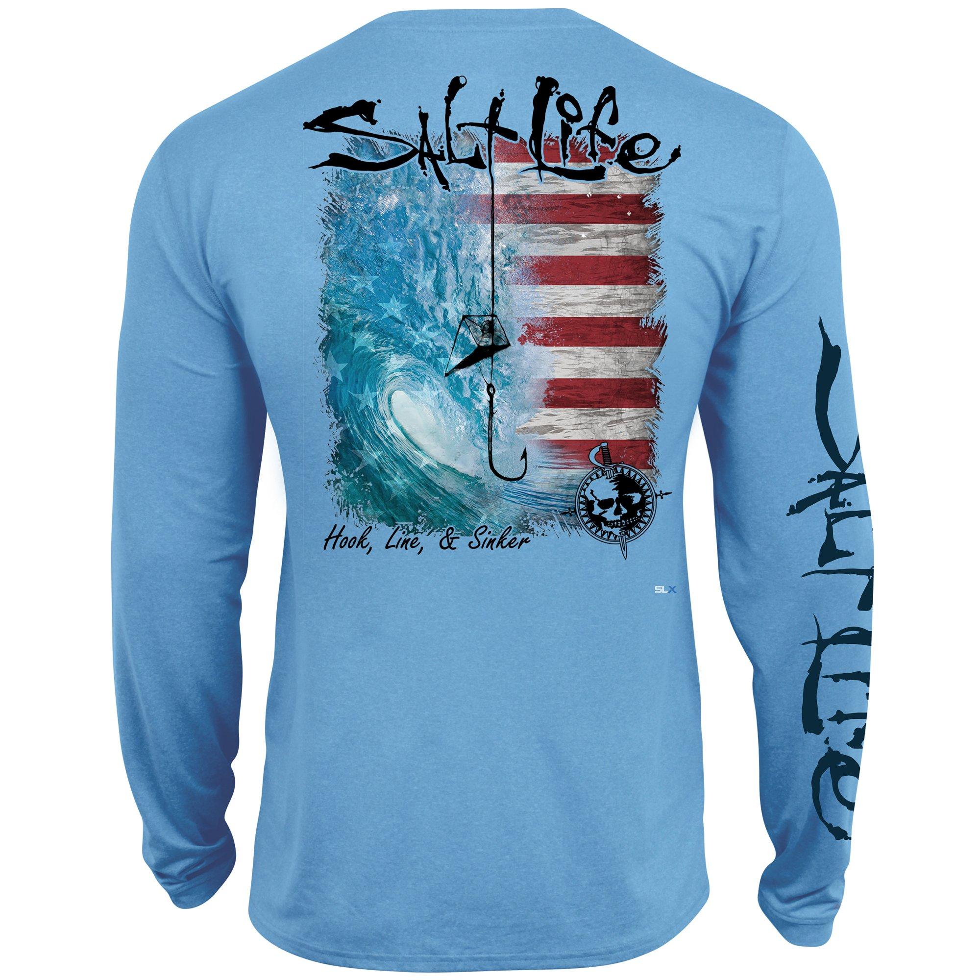 Mens Americana Performance Salt Life Long Sleeve T-Shirt - Blue - Medium