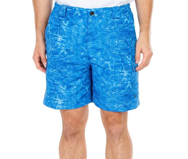 Reel Legends Cargo Shorts Mens Small Fish Print Polyester Stretch Waist
