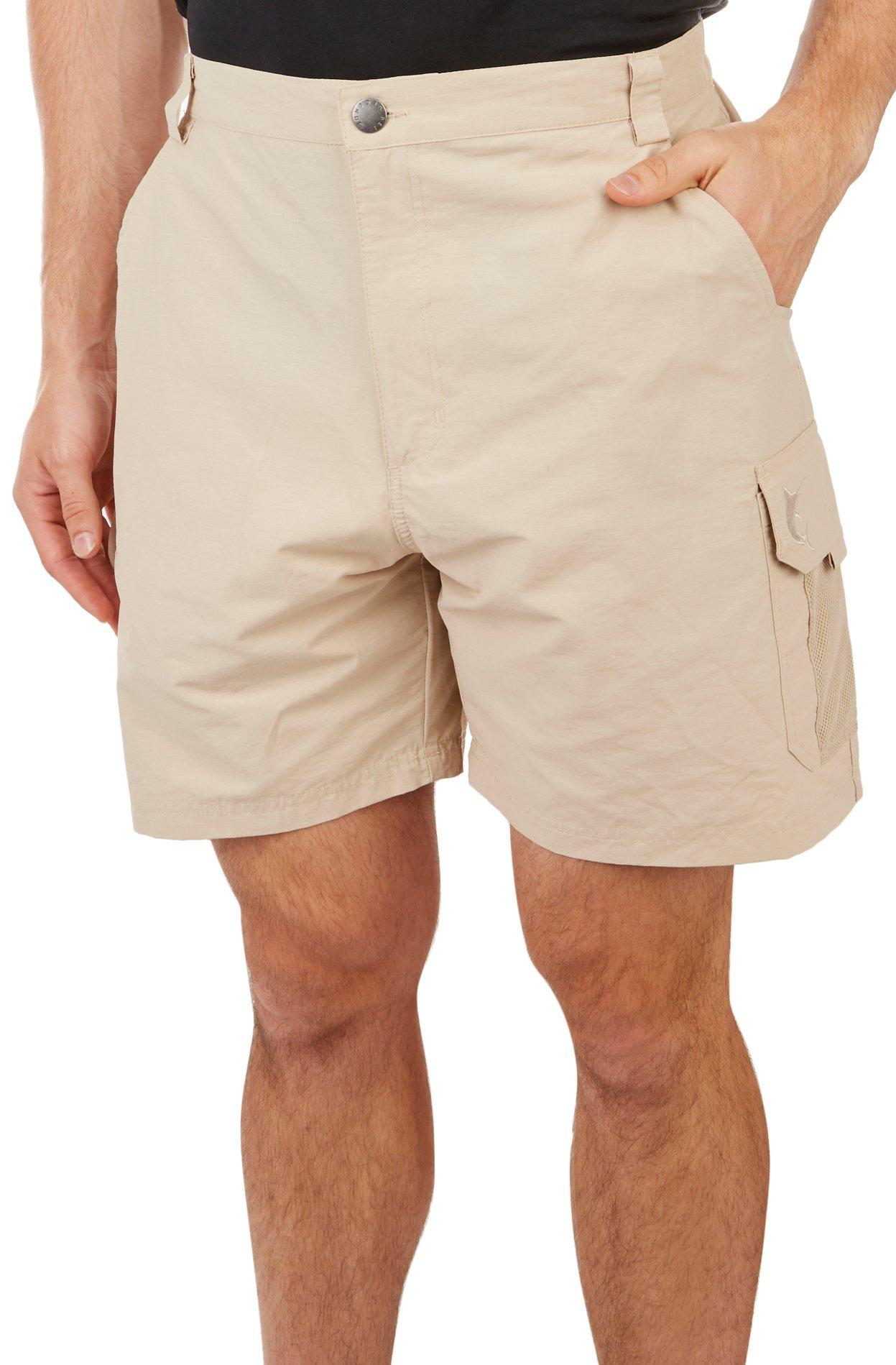 Reel Legends Mens Solid Tarpon Quick Dry 7 in. Cargo Shorts - Khaki - Small