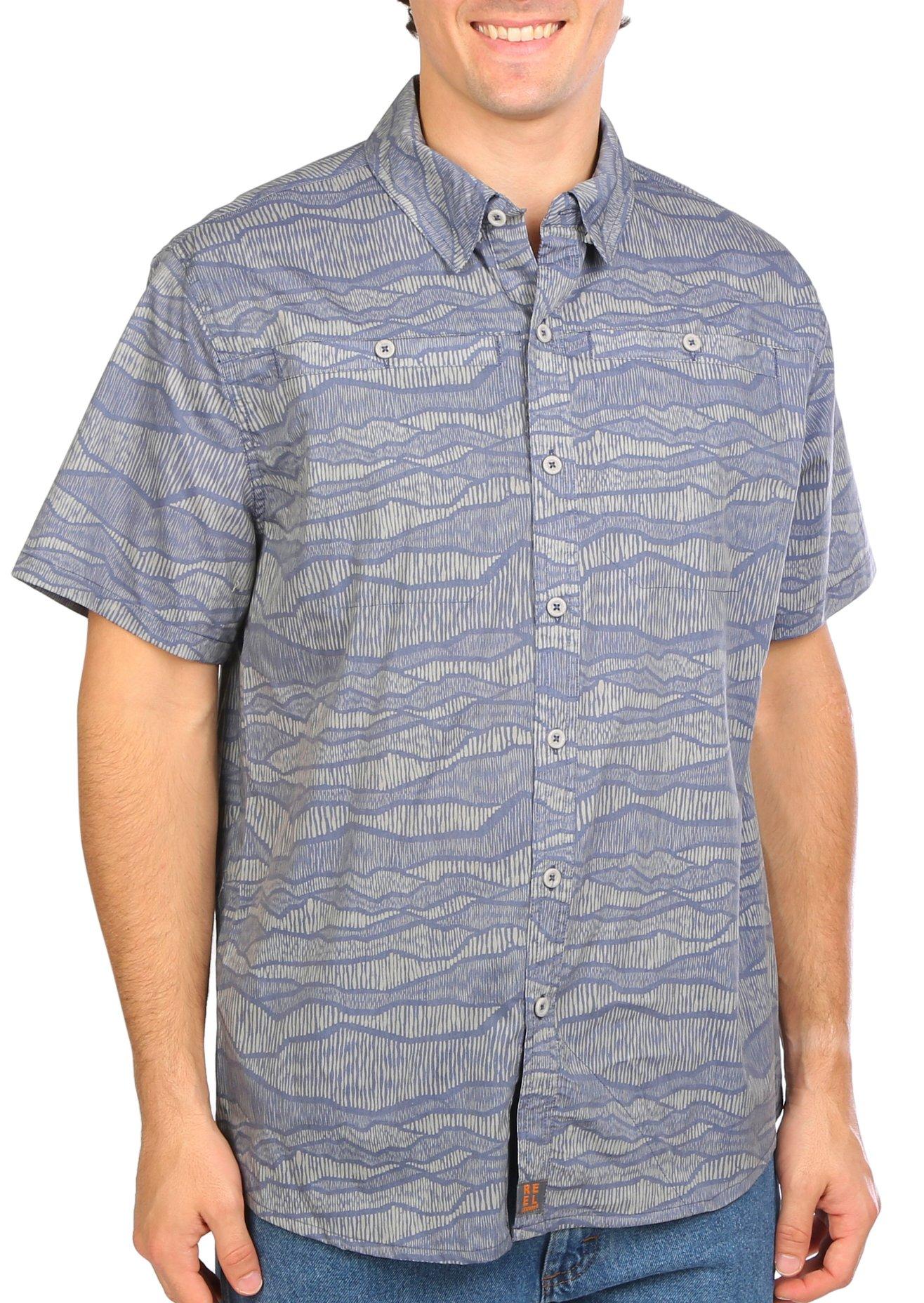 Reel Legends Mens Crackle Saltwater II Short Sleeve Shirt - Charcoal - Large