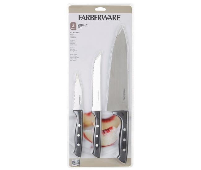 Farberware Stainless Steel Chef Knife Set, 3-Piece, Blue