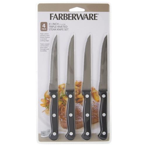 Farberware 4-Piece Stamped Stainless Steel Steak Knife Set
