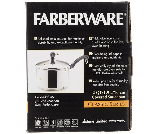 Farberware 1 Qt Stainless Steel Even Heat Distribution Sauce Pan With Lid