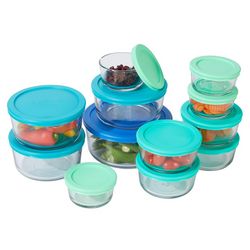 24 Pc Glass Food Storage Set with Aqua Lids