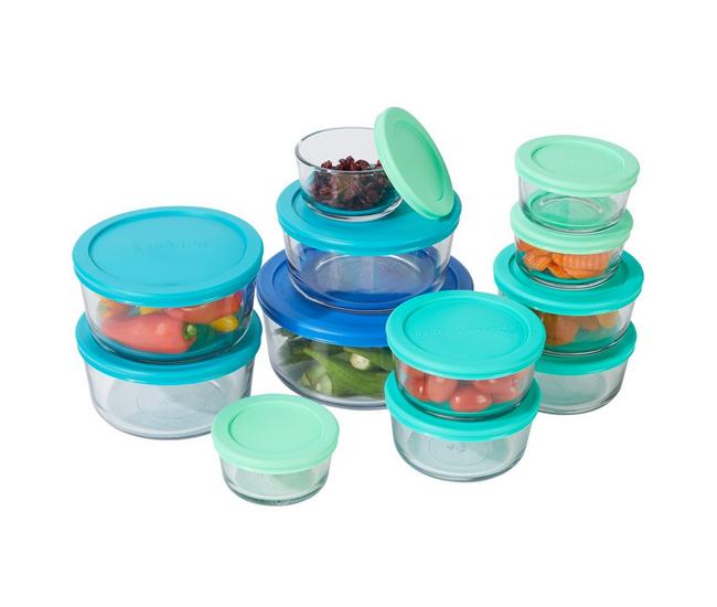 24 Pc Glass Food Storage Set with Aqua Lids