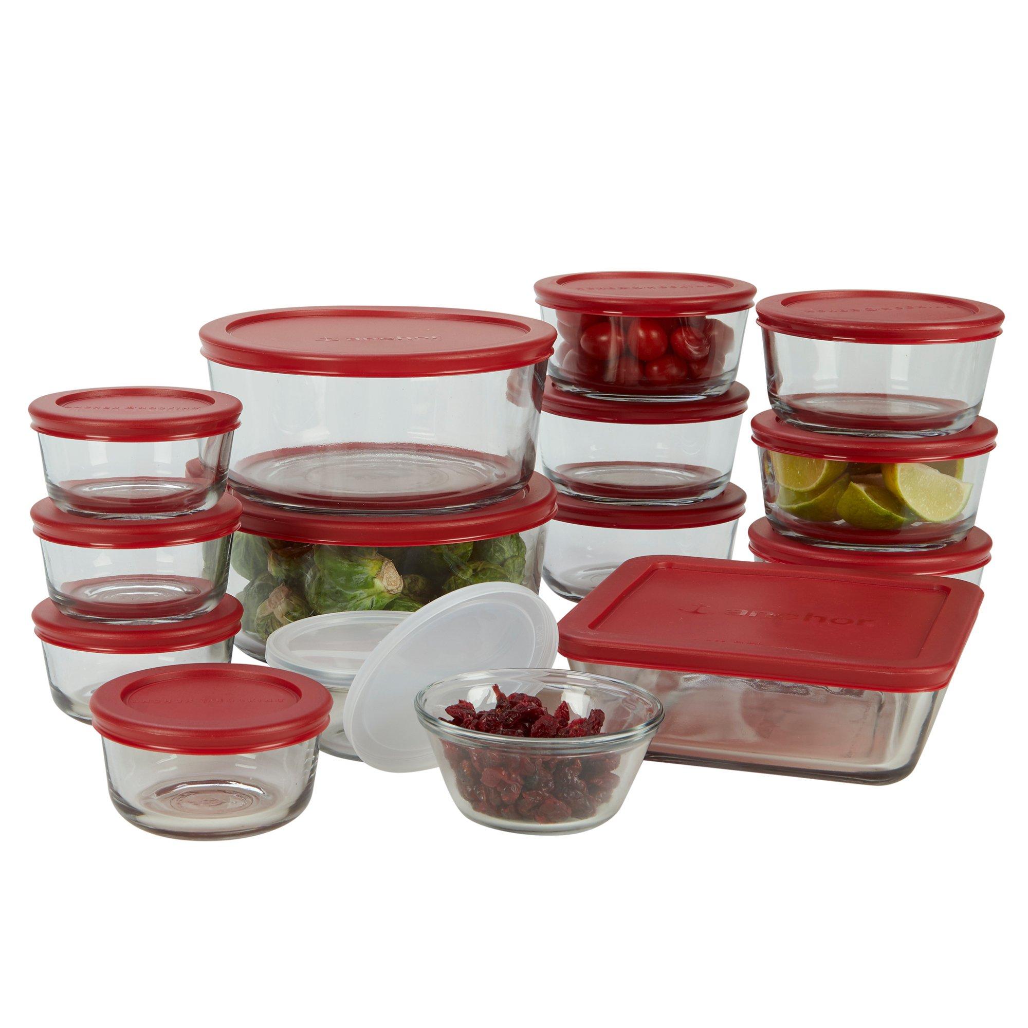 Anchor Hocking 6-Piece Glass Kitchen Food Storage Set with Red Lids
