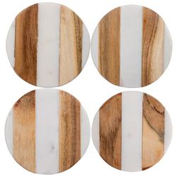 Home Essentials 4 Pc Marble Wood Coaster Set