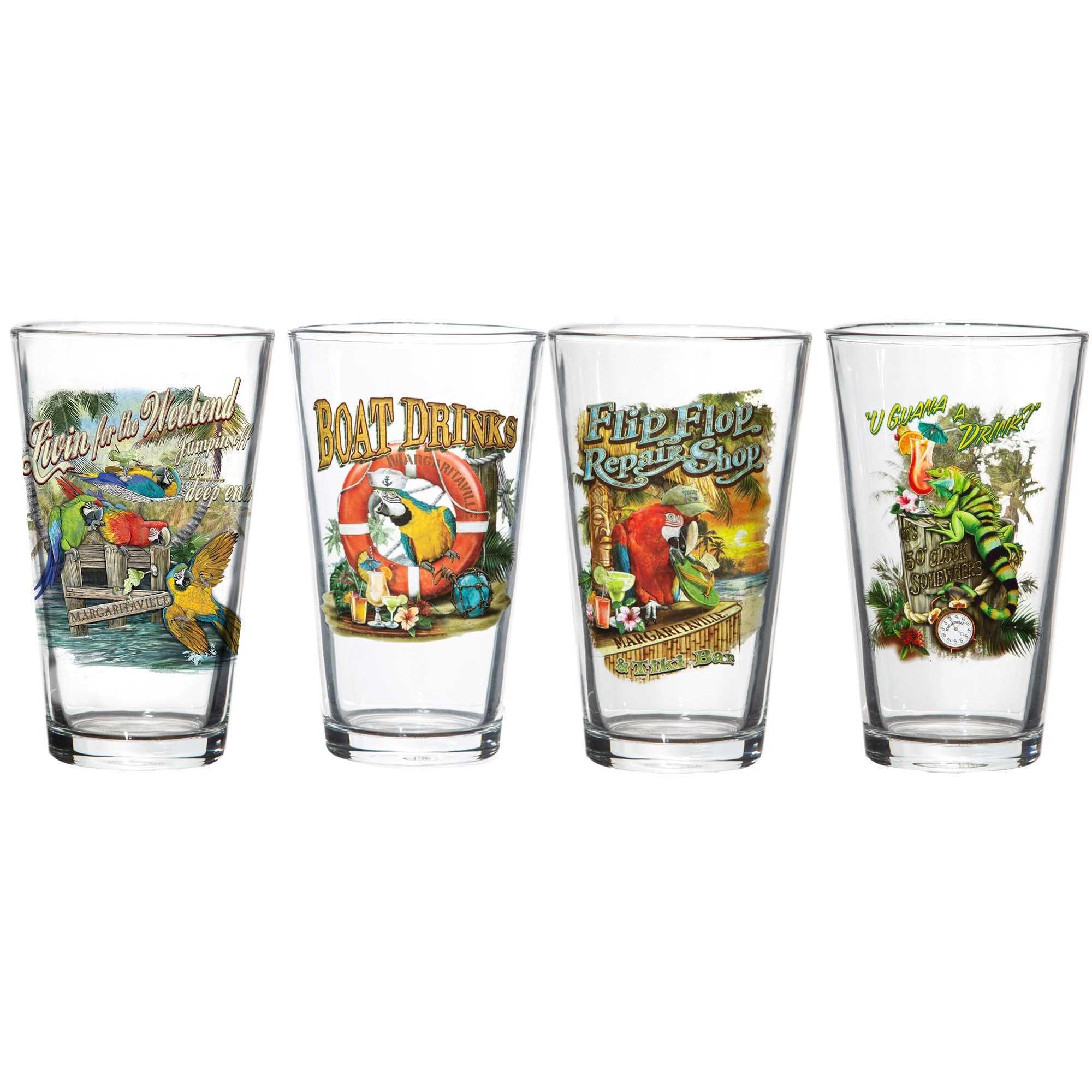 Home Essentials Retroware Hiball Glasses Assorted Colors Set of 4, 20 Ounce