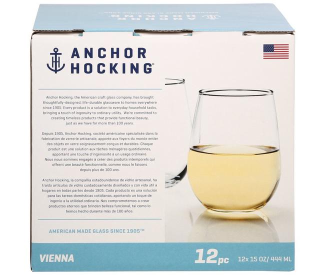 Anchor Hocking Vienna Stemless White Wine Glasses, 15 oz (Set of 4)