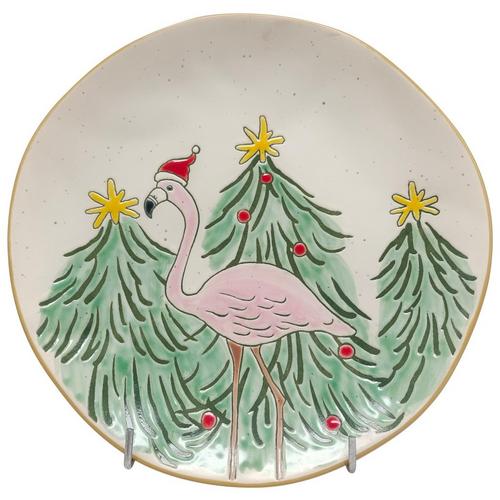 Blue Sky Christmas Santa Flamingo Salad Plate