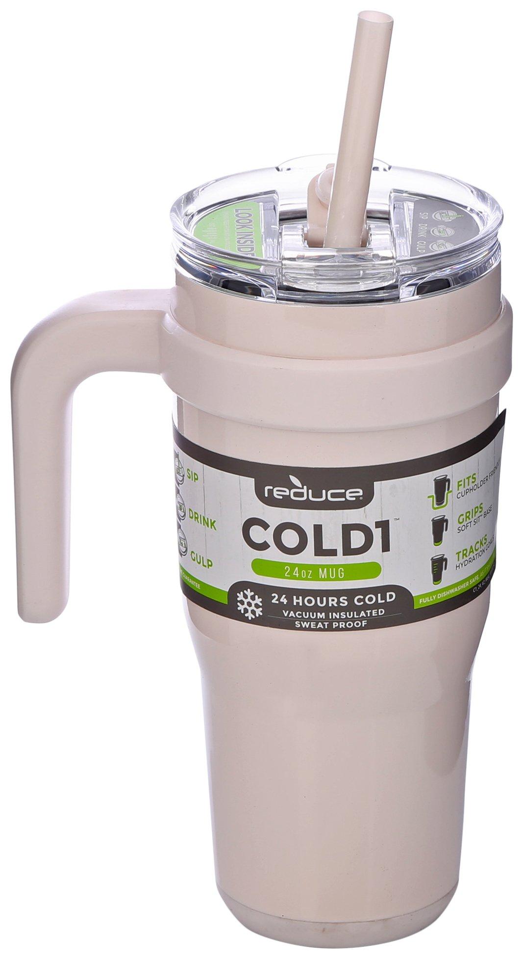 Reduce Cold-1 24oz Insulated Mug with Straw and Lid 24 Hours Cold, Sweat-proof Body, White