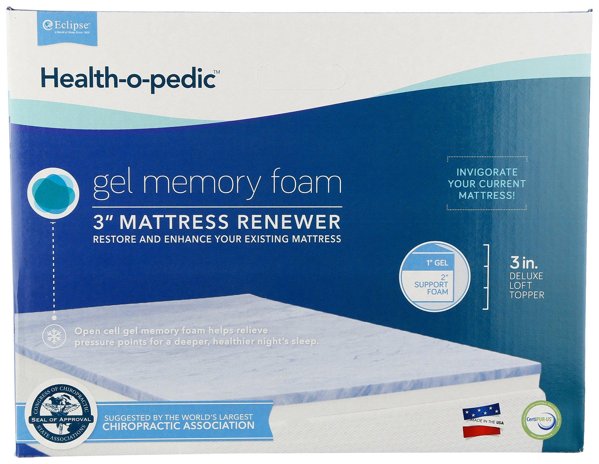 Health-o-Pedic 3in Gel Memory Foam Mattress Topper