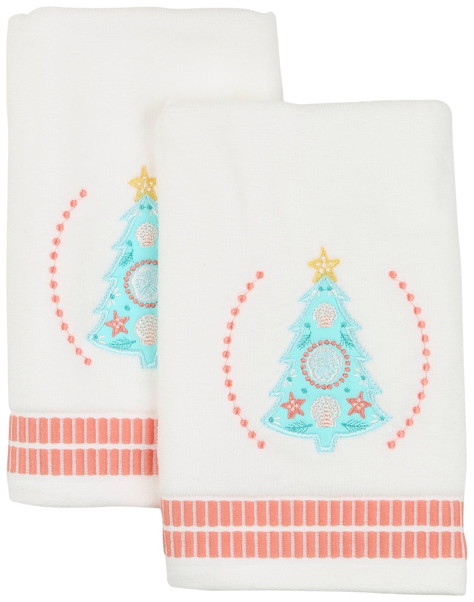 2 Pk Seashell Tree Fingertip Towels