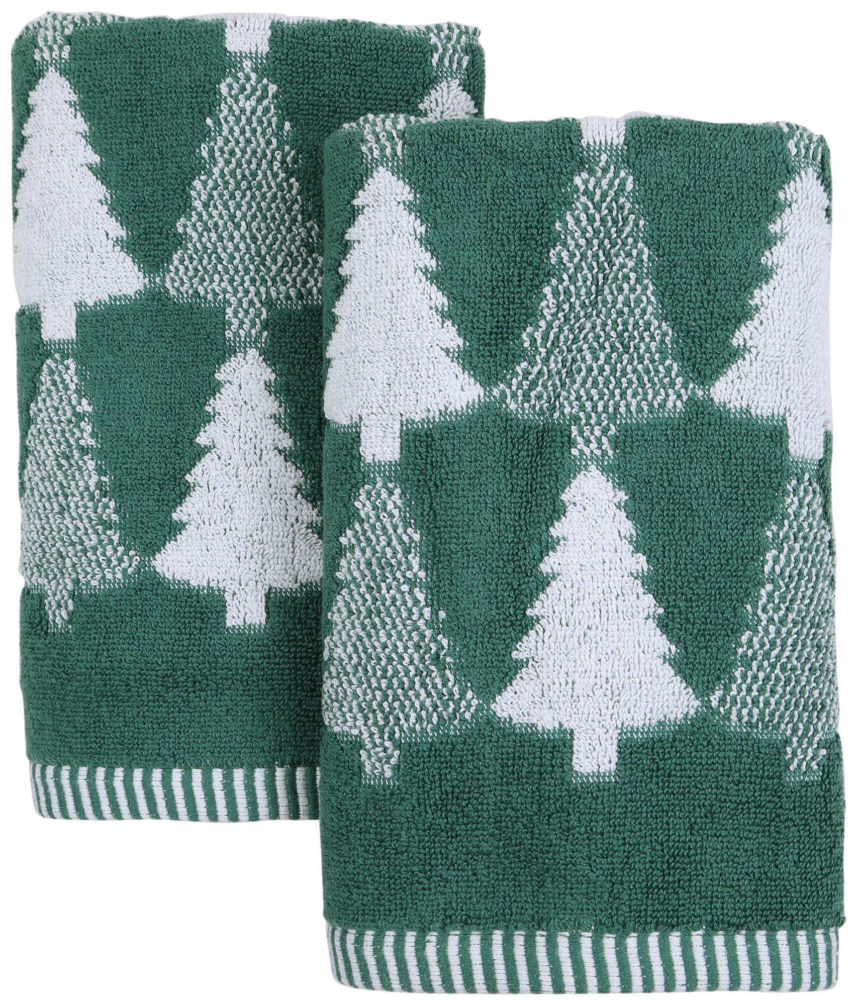 2 Pk Christmas Trees Hand Towel Set