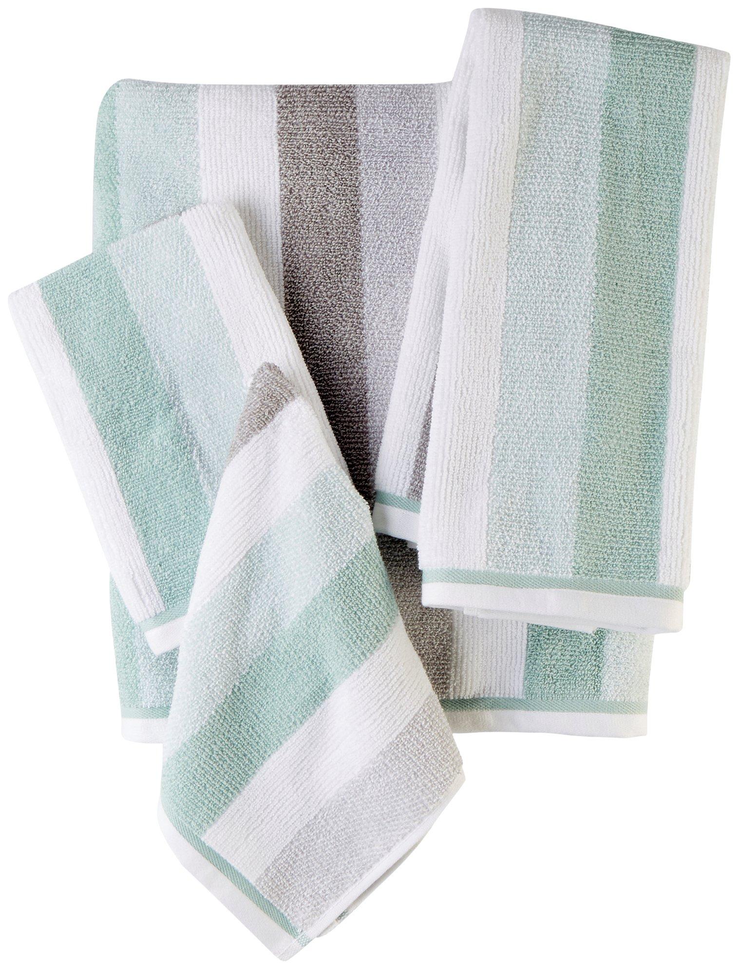 2 Hand Towels Caro Home Collection White Aqua Blue Stitching Soft Quick Dry