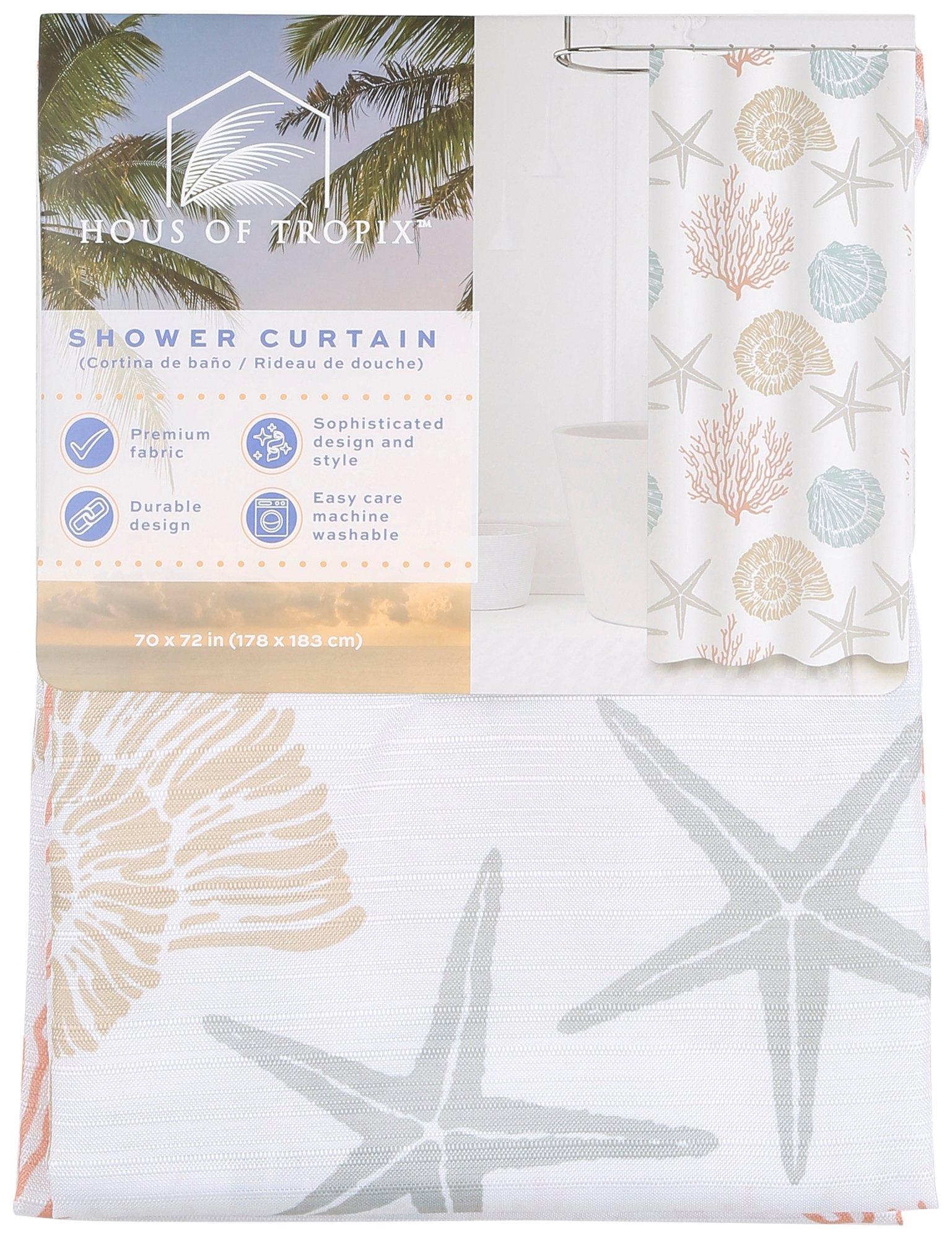 Caribbean Joe Starfish Shower Curtain & Shower Hooks