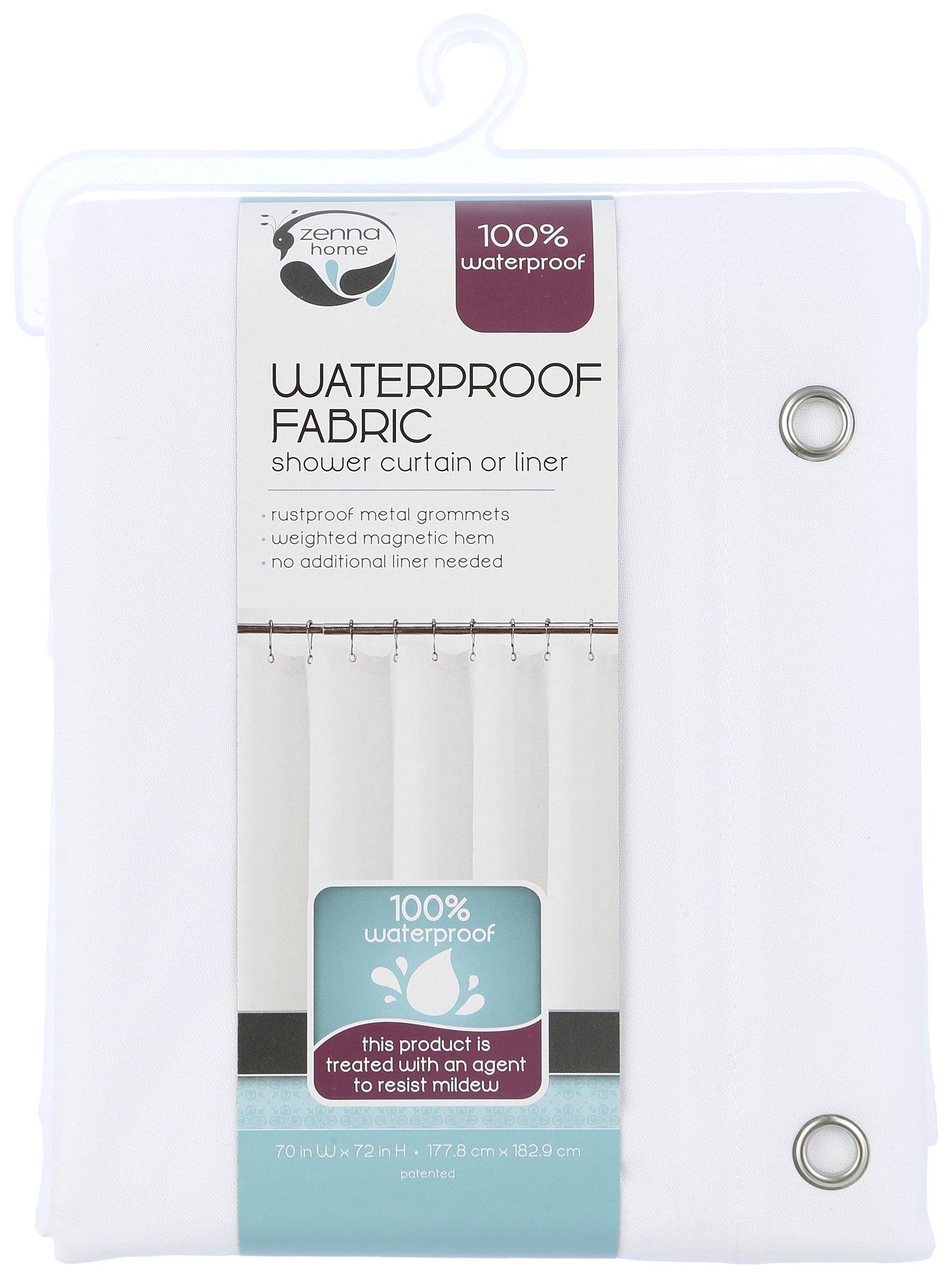 White Waterproof Fabric Shower Curtain