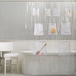 PEVA Shower Curtain With Mesh Pockets