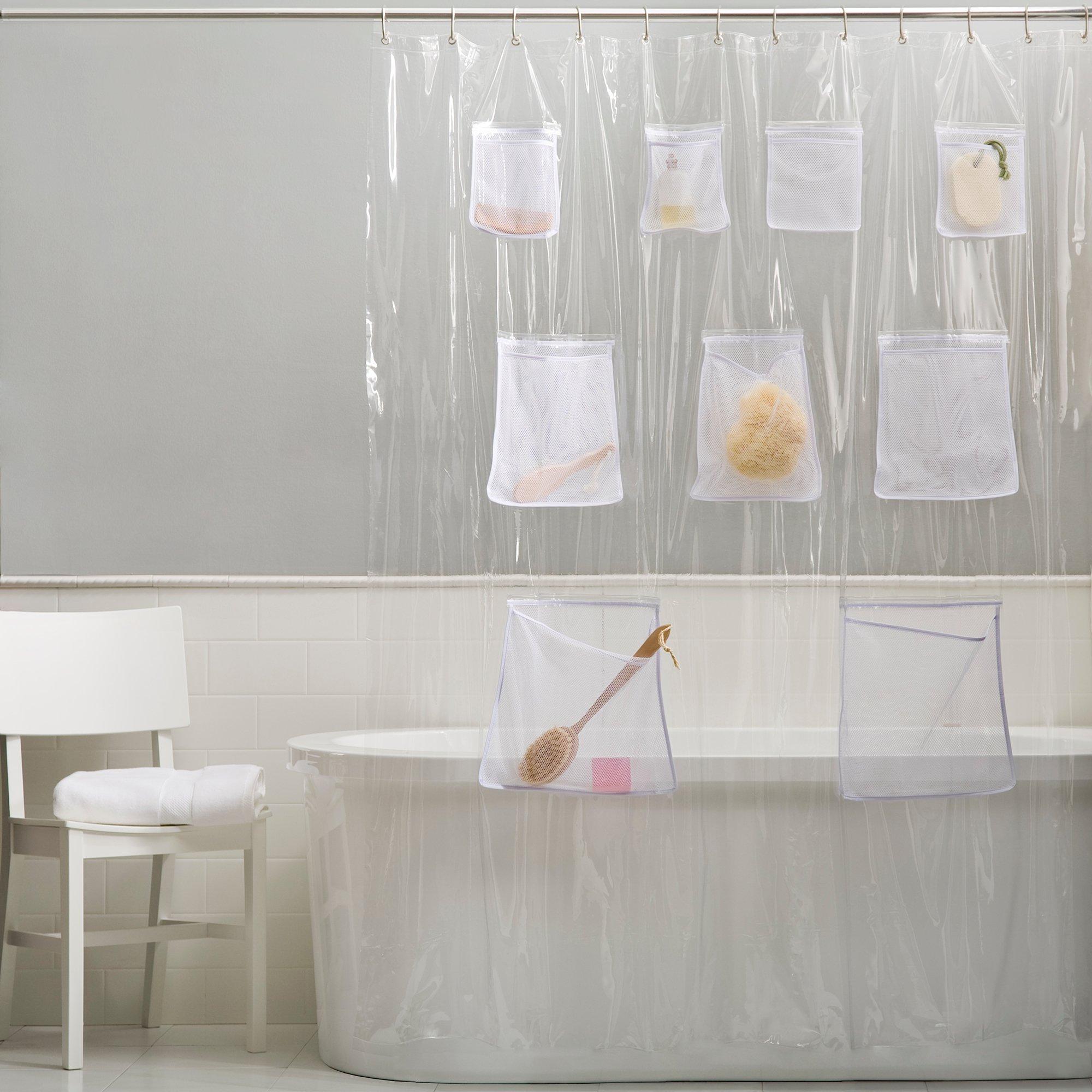 PEVA Shower Curtain With Mesh Pockets