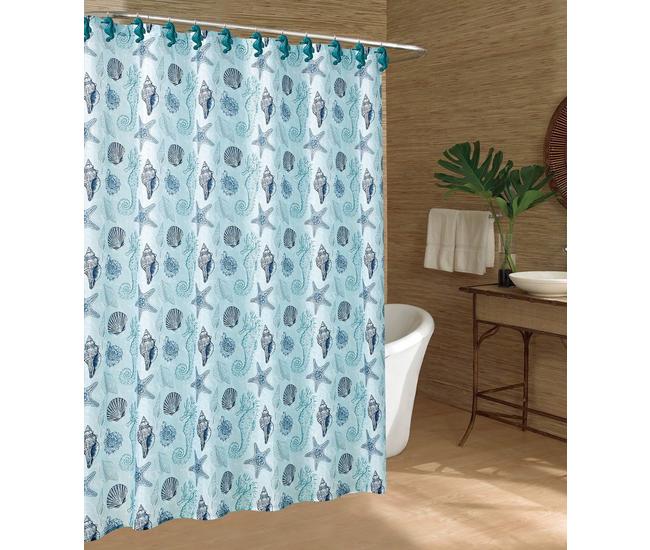 Caribbean Joe Starfish Shower Curtain & Shower Hooks