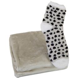 Coastal Home Solid Throw & Dotted Sock Set