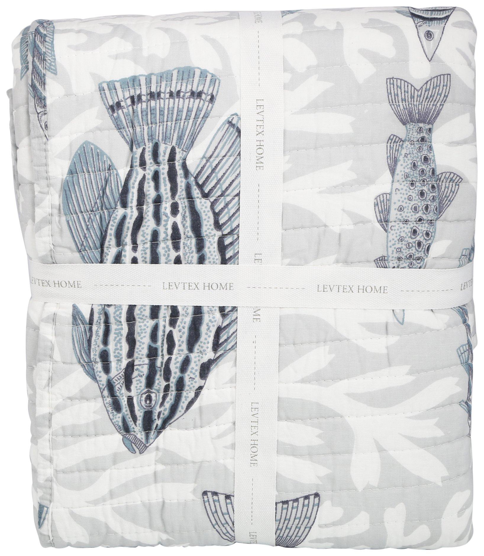 Levtex Home 50x60 Fish Print Quilted Throw Blanket