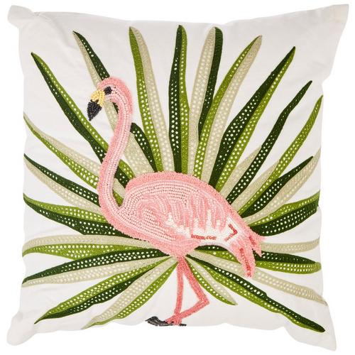 Coastal Home 18x18 Embroidered Flamingo Decorative Pillow