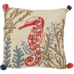 Coastal Home 18x18 Embroidered Seahorse Decorative Pillow