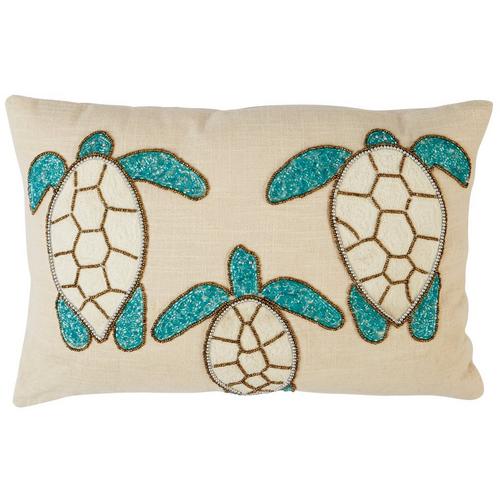 Debage 14x20 Beaded Trio Sea Turtles Decorative Pillow