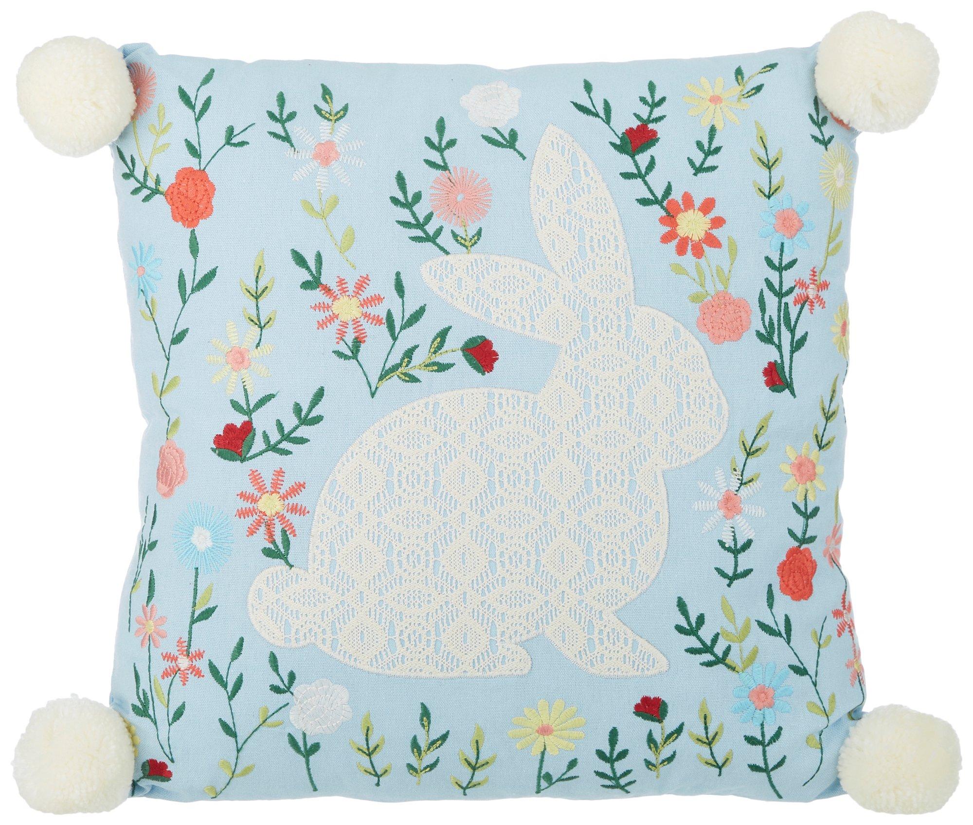 16x16 Lace Bunny & Flowers Decorative Pillow