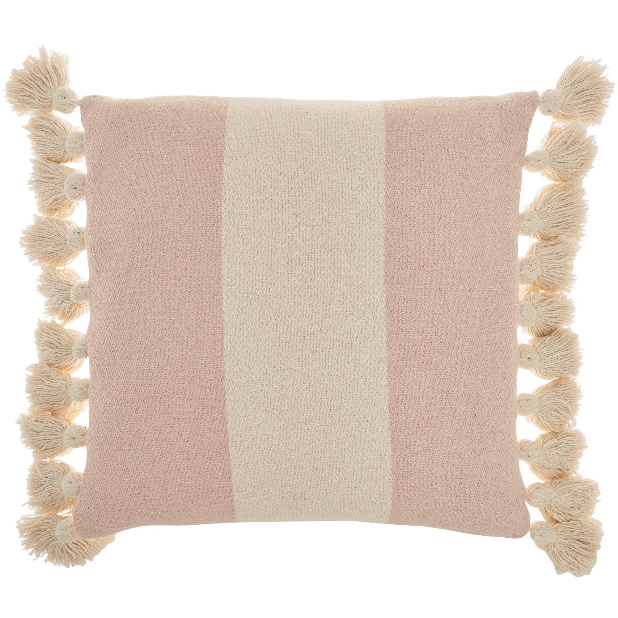 18x18 Knotted Tassel Striped Outdoor Pillow