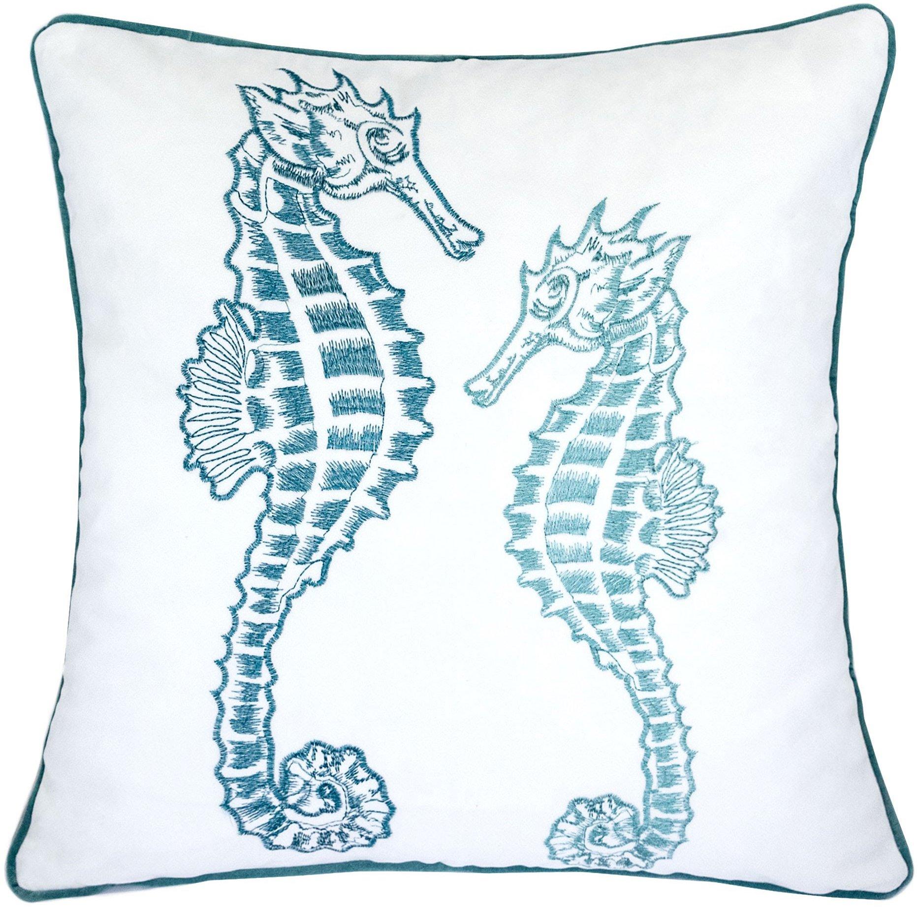 Homey Cozy Embroidered Velvet Seahorse Decorative Pillow