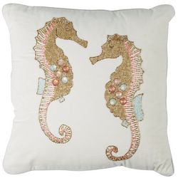 Coastal Home 18x18 Beaded Seahorse Decorative Pillow