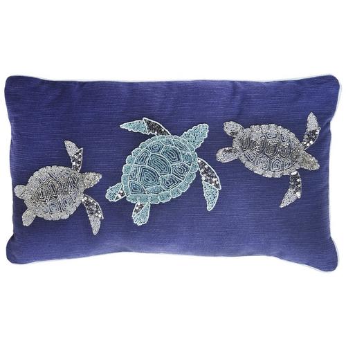Coastal Home 14x24 Beaded Sea Turtle Decorative Pillow